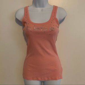 bebe Coral Pink Embellished Ribbed Tank Top